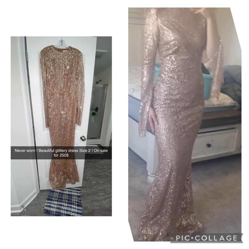 Size is 2 glittery dress rose color